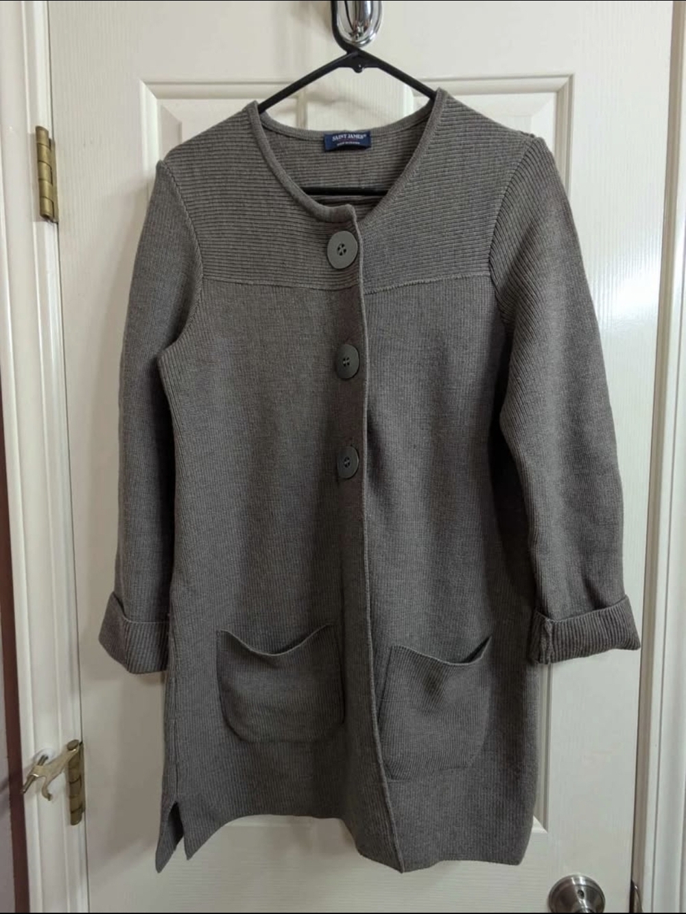 Saint James Cardigan Sweater Wool Knit Ribbed Big Buttons Size Small